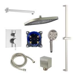 SMFTSHK1610-2-M FlowStat Two Function Square ADA Thermostatic With Nine Function Hand Shower on Bar Set