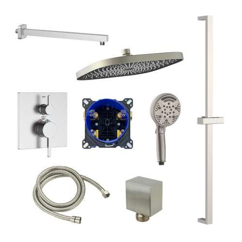 SMFTSHK1610-2-M FlowStat Two Function Square ADA Thermostatic With Nine Function Hand Shower on Bar Set