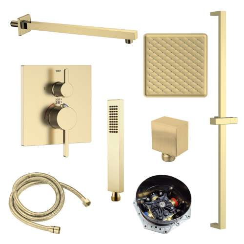 Samuel Müeller SMFTSK1610HB-2-CB FlowStat Two Function Square ADA Thermostatic With Hand Shower On Bar Set, Champagne Bronze