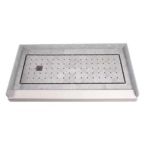 60-in x 36-in Genuine Marble Tiled Shower Base with Left Hand Drain, Square White Pattern
