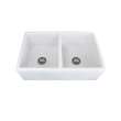 Samuel Müeller Langdon 33in x 20in Undermount Double Bowl Farmhouse Fireclay Kitchen Sink with Reversible (Fluted/Plain) Front, Whit