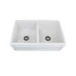 Samuel Müeller Valencia 33in x 20in Undermount Double Bowl Farmhouse Fireclay Kitchen Sink with Reversible (French/Plain) Front, in