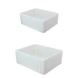 SMFUSF24199 Langdon 24-in x 19-in x 9-in Reversible (Fluted/Plain) Front Single Bowl Farmhouse Undermount Fireclay Kitchen Sink, White