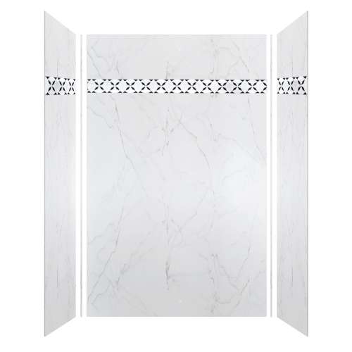 Luxura 60-in X 36-in X 96-in Shower Wall Kit with Flower White Deco Strip, Palladium White