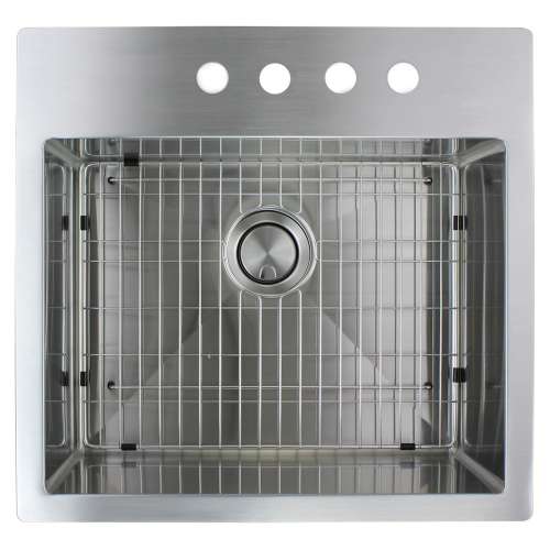 SMDTSB232210-4 Diamante 23-in x 22-in x 10-in 16 Gauge Single Bowl Micro Dual Mount Stainless Steel Kitchen Sink With 4 Faucet Holes, Bottom Sink Grid And Flip-Top Sink Strainer
