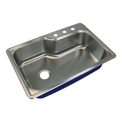 Samuel Müeller SMMTSO33229-3 Meridiana 33-In X 22-In X 9-In 16 Gauge Offset Super Single Bowl Drop-In Stainless Steel Kitchen Sink With 3 Faucet Holes