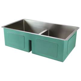 SMDUDE331910 Diamante 33-in x 19-in x 10-in 16 Gauge Equal Double Bowls Undermount Stainless Steel Kitchen Sink With Low Divide, Bottom Sink Grids, Flip-Top Sink Strainer, And Flip-Top Disposer Strainer