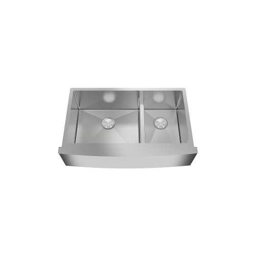 Samuel Müeller SMDUDOF362210 Diamante 36-In X 22-In X 10-In 16 Gauge 60/40 Double Bowls Farmhouse Undermount Stainless Steel Kitchen Sink With 10-In High Curved Apron Front And Low Divide