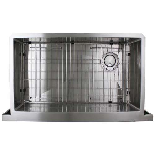 Samuel Müeller SMDUSSF362010 Diamante 36-in x 20-in x 10-in 16 Gauge Super Single Bowl Farmhouse Undermount Stainless Steel Kitchen Sink With 6.63-in High Apron Front, Bottom Sink Grid, And Flip-Top Sink Strainer