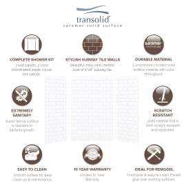 Monterey 36-In X 48-In X 72-In Glue to Wall 3-Piece Shower Wall Kit - In Multiple Colors - SMMWK483672-M