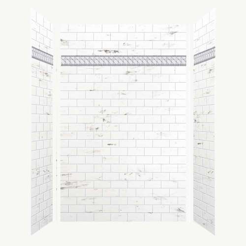 Samuel Mueller Monterey 60-in X 36-in X 96-in Shower Wall Kit with Weaver Grey Deco Strip, Carrara/Tile