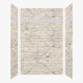 Samuel Müeller SMMWKD603696-49-HO Monterey 60-in x 36-in x 96-in Shower Wall Kit With Hexagon Off-White Deco Strip, Creme (4-in x 8-in Subway Tile Pattern)