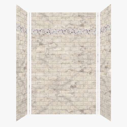Monterey 60-in X 36-in X 96-in Shower Wall Kit with Pebble Creme Deco Strip, Creme/Tile
