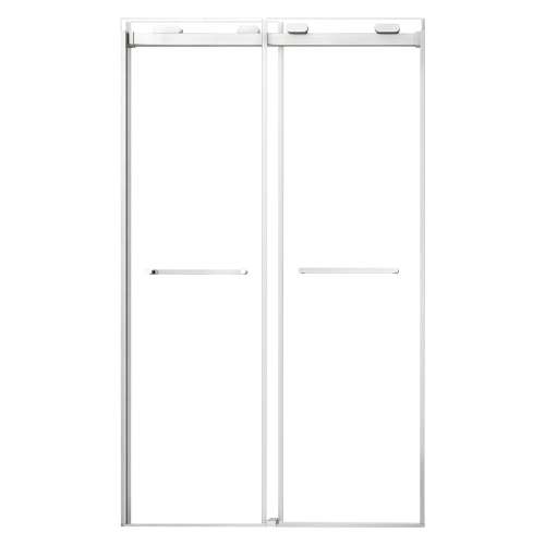 SMOBPT488008C-BS Olivia 48-in x 80-in Bypass Shower Door With 5/16-in Clear Glass And Royston Handles, Brushed Stainless