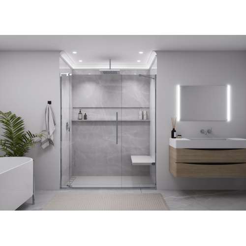 Porcelyte 60-in x 36-in x 108-in Lighted Shower Wall Kits, Apodo Ice Grey, SMPOWK6036108-84