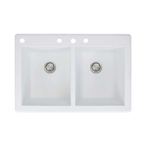 Samuel Müeller Renton 33in x 22in silQ Granite Drop-in Double Bowl Kitchen Sink with 4 CABD Faucet Holes, White