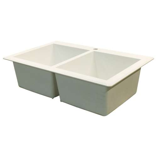 Samuel Müeller SMRTDE3322-01-CABE Renton 33-in x 22-in x 10-in Equal Double Bowls Drop-In silQgranite Kitchen Sink With 4 CABE Faucet Holes, White