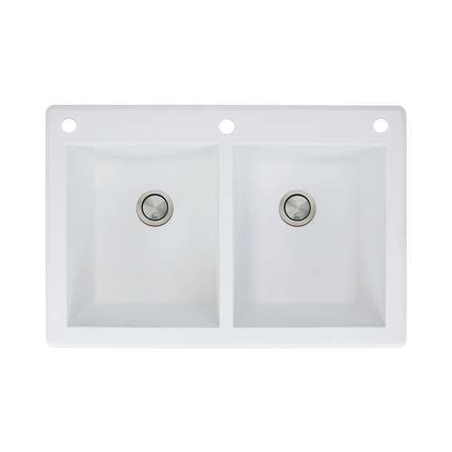 Samuel Müeller Renton 33in x 22in silQ Granite Drop-in Double Bowl Kitchen Sink with 3 CAE Faucet Holes, White