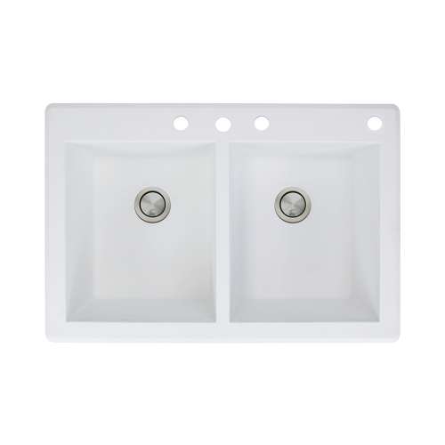 Samuel Müeller Renton 33in x 22in silQ Granite Drop-in Double Bowl Kitchen Sink with 4 CBDE Faucet Holes, White