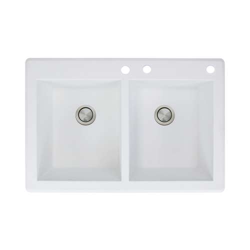 Samuel Müeller Renton 33in x 22in silQ Granite Drop-in Double Bowl Kitchen Sink with 3 CDE Faucet Holes, White