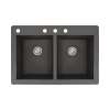 Samuel Müeller Renton 33in x 22in silQ Granite Drop-in Double Bowl Kitchen Sink with 4 CABD Faucet Holes, Black