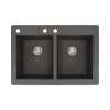 Samuel Müeller Renton 33in x 22in silQ Granite Drop-in Double Bowl Kitchen Sink with 3 CAB Faucet Holes, Black