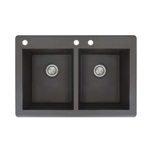 Samuel Müeller Renton 33in x 22in silQ Granite Drop-in Double Bowl Kitchen Sink with 3 CAD Faucet Holes, Black