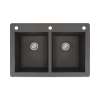 Samuel Müeller Renton 33in x 22in silQ Granite Drop-in Double Bowl Kitchen Sink with 3 CAE Faucet Holes, Black