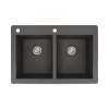 Samuel Müeller Renton 33in x 22in silQ Granite Drop-in Double Bowl Kitchen Sink with 2 CA Faucet Holes, Black