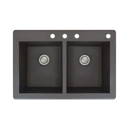 Samuel Müeller Renton 33in x 22in silQ Granite Drop-in Double Bowl Kitchen Sink with 4 CBDE Faucet Holes, Black