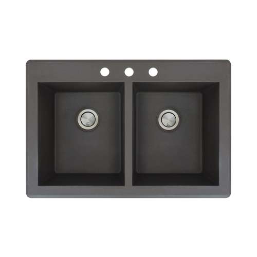 Samuel Müeller Renton 33in x 22in silQ Granite Drop-in Double Bowl Kitchen Sink with 3 CBD Faucet Holes, Black