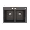 Samuel Müeller Renton 33in x 22in silQ Granite Drop-in Double Bowl Kitchen Sink with 3 CBE Faucet Holes, Black