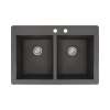 Samuel Müeller Renton 33in x 22in silQ Granite Drop-in Double Bowl Kitchen Sink with 2 CD Faucet Holes, Black