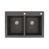 Samuel Müeller Renton 33in x 22in silQ Granite Drop-in Double Bowl Kitchen Sink with 2 CE Faucet Holes, Black