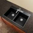 Samuel Müeller Renton 33in x 22in silQ Granite Drop-in Double Bowl Kitchen Sink with 1 Pre-Drilled Faucet Hole, Black