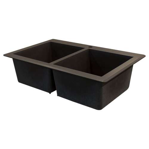 Samuel Müeller SMRTDE3322-12-CDE Renton 33-in x 22-in x 10-in Equal Double Bowls Drop-In silQgranite Kitchen Sink With 3 CDE Faucet Holes, Espresso