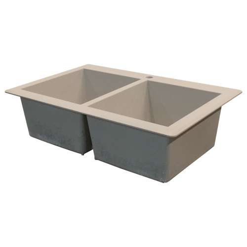Samuel Müeller SMRTDE3322-16-CDE Renton 33-in x 22-in x 10-in Equal Double Bowls Drop-In silQgranite Kitchen Sink With 3 CDE Faucet Holes, Cafe Latte