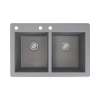 Samuel Müeller Renton 33in x 22in silQ Granite Drop-in Double Bowl Kitchen Sink with 3 CAB Faucet Holes, Grey