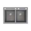 Samuel Müeller Renton 33in x 22in silQ Granite Drop-in Double Bowl Kitchen Sink with 4 CADE Faucet Holes, Grey