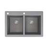 Samuel Müeller Renton 33in x 22in silQ Granite Drop-in Double Bowl Kitchen Sink with 2 CA Faucet Holes, Grey