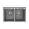 Samuel Müeller Renton 33in x 22in silQ Granite Drop-in Double Bowl Kitchen Sink with 4 CBDE Faucet Holes, Grey
