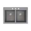 Samuel Müeller Renton 33in x 22in silQ Granite Drop-in Double Bowl Kitchen Sink with 3 CBD Faucet Holes, Grey