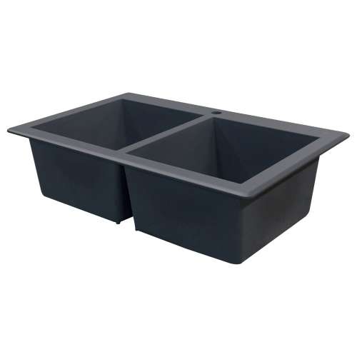 Samuel Müeller SMRTDE3322-17-CBE Renton 33-in x 22-in x 10-in Equal Double Bowls Drop-In silQgranite Kitchen Sink With 3 CBE Faucet Holes, Grey