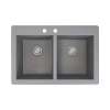 Samuel Müeller Renton 33in x 22in silQ Granite Drop-in Double Bowl Kitchen Sink with 2 CB Faucet Holes, Grey