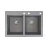 Samuel Müeller Renton 33in x 22in silQ Granite Drop-in Double Bowl Kitchen Sink with 3 CDE Faucet Holes, Grey