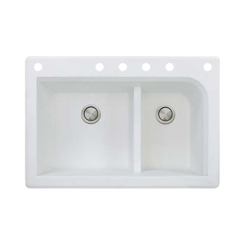 Samuel Müeller Renton 33in x 22in silQ Granite Drop-in Double Bowl Kitchen Sink with 6 CABDEF Faucet Holes, White