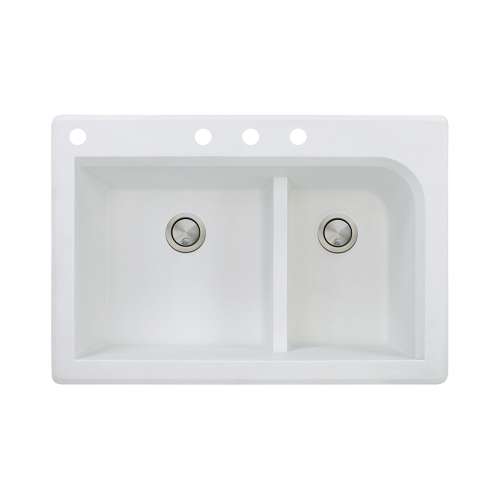 Samuel Müeller Renton 33in x 22in silQ Granite Drop-in Double Bowl Kitchen Sink with 4 CABD Faucet Holes, White
