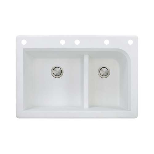 Samuel Müeller Renton 33in x 22in silQ Granite Drop-in Double Bowl Kitchen Sink with 5 CABEF Faucet Holes, White