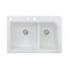 Samuel Müeller Renton 33in x 22in silQ Granite Drop-in Double Bowl Kitchen Sink with 3 CAB Faucet Holes, White