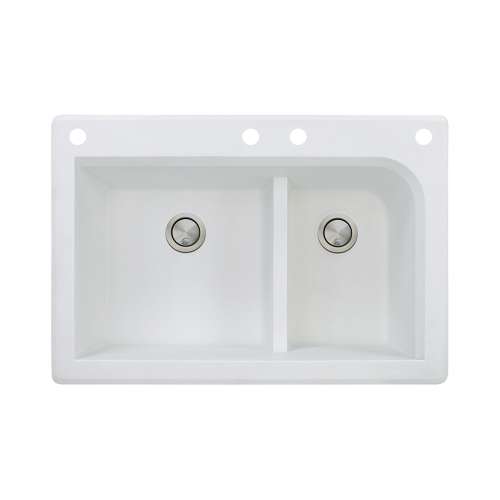 Samuel Müeller Renton 33in x 22in silQ Granite Drop-in Double Bowl Kitchen Sink with 4 CADF Faucet Holes, White
